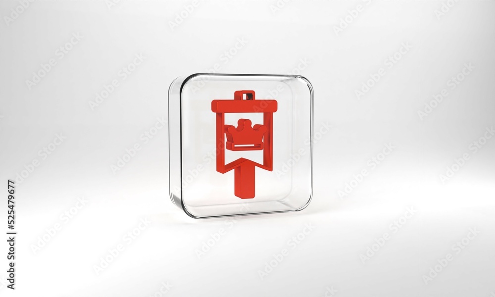 Red Medieval flag icon isolated on grey background. Country, state, or territory ruled by a king or queen. Glass square button. 3d illustration 3D render Red Medieval flag icon isolated on grey background. Country, state, or territory ruled by a king or queen. Glass square button. 3d illustration 3D render
