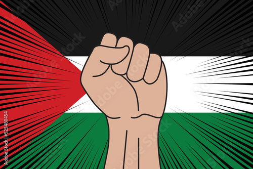 Human fist clenched symbol on flag of Palestine