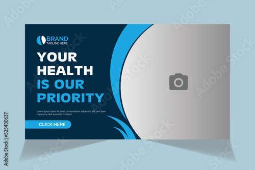 Editable video thumbnail and web banner design. Medical healthcare, fitness training, exercise customizable video thumbnail cover photo fully editable for social media.