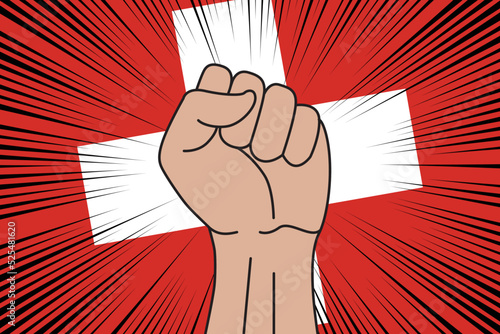 Human fist clenched symbol on flag of Switzerland