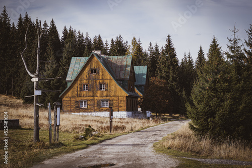 Fototapeta Naklejka Na Ścianę i Meble -  old highlander houses in the Izera Mountains. building of the former border guard in the forest