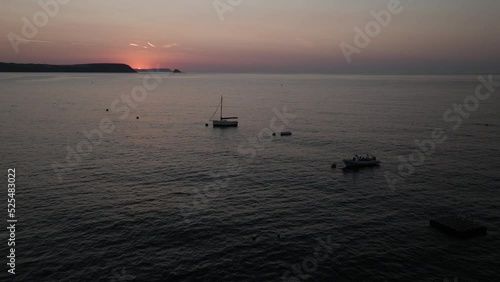 Sunrise Time Lapse Cornwall Southcoast Coastline Boats On Sea Aerial View photo