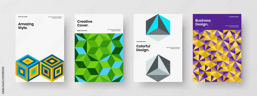 Creative company cover design vector template collection. Modern mosaic tiles brochure concept composition.