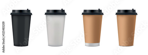 Wallpaper Mural Realistic Coffee Paper Cup Set With Lid - Vector Illustrations Isolated On White Background Torontodigital.ca