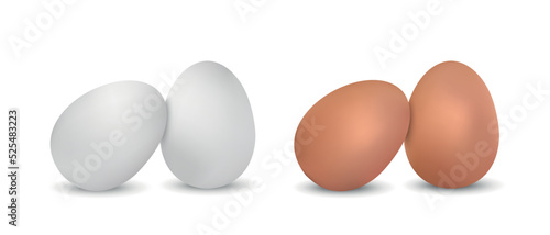 Chicken Eggs - White And Brown Realistic Vector Illustrations Isolated On White Background