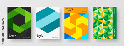 Creative postcard vector design illustration set. Vivid mosaic shapes banner template collection.