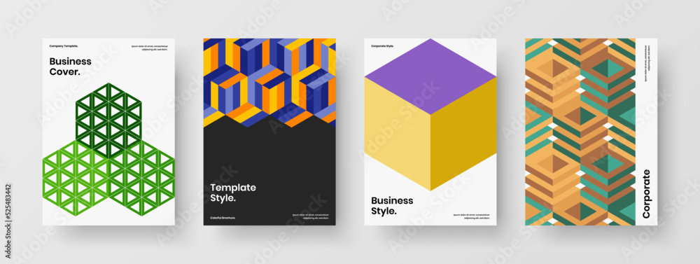 Fototapeta premium Fresh geometric tiles front page illustration collection. Simple journal cover design vector layout bundle.