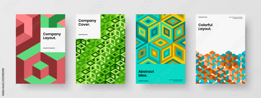 Unique flyer vector design layout collection. Isolated geometric shapes company cover template bundle.