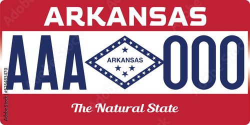 Vehicle license plates marking in Arkansas in United States of America, Car plates.Vehicle license numbers of different American states.Vintage print for tee shirt graphics,sticker and poster