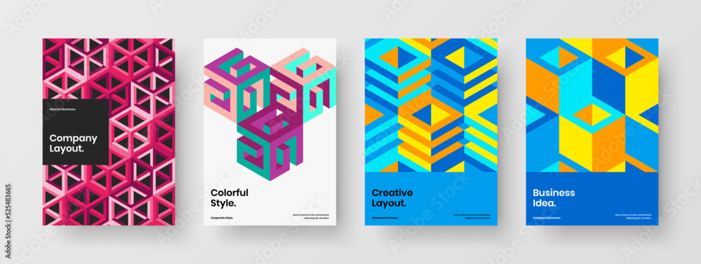 Fresh cover A4 design vector layout composition. Creative mosaic tiles corporate identity concept bundle.