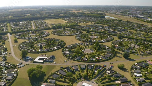 Cinematic Aerial View of Circular Neighborhoods in Denmark Focused on Environmentally Friendly Lifestyle photo