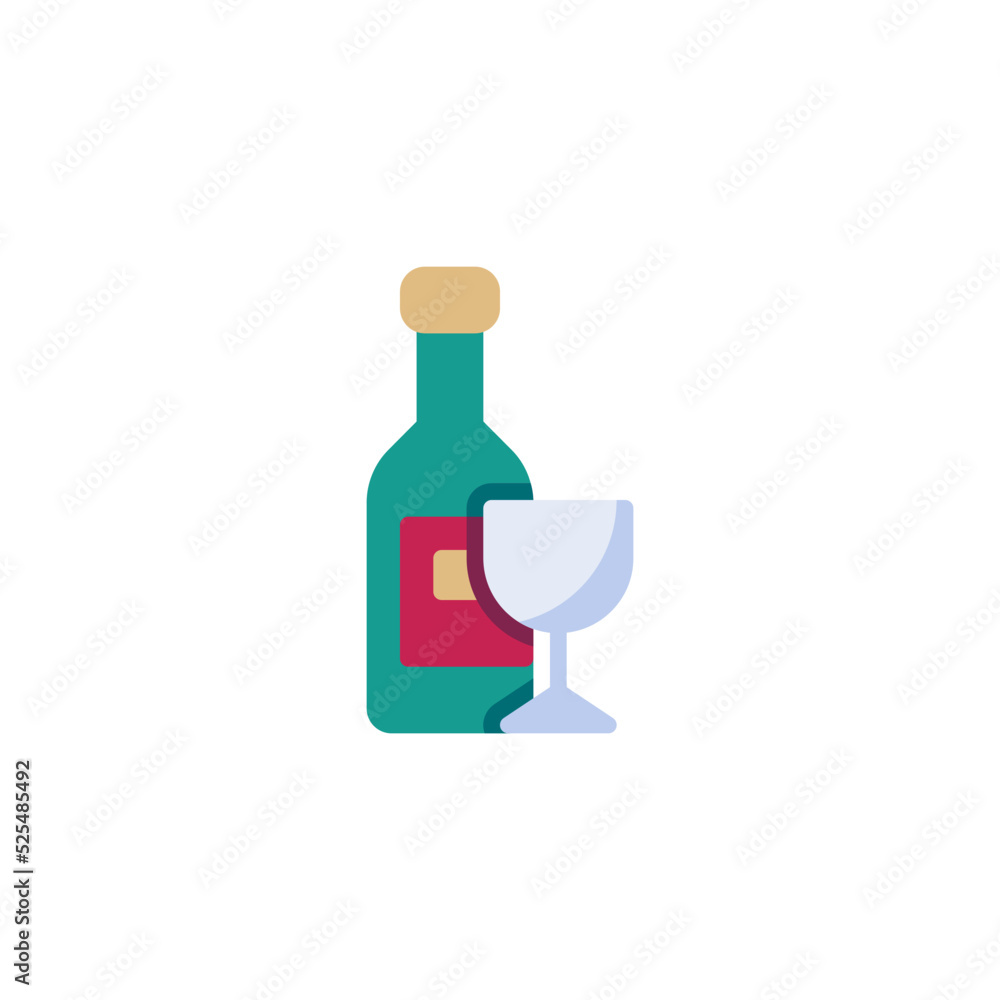 Wine bottle and glass flat icon Wine bottle and glass flat icon