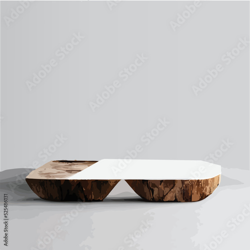Fototapeta Naklejka Na Ścianę i Meble -  Abstract minimal ,scene with geometric, forms,. wood podium in white background with leaves, product presentation, mock up, show cosmetic product display, Podium, stage pedestal or platform. 3d vector