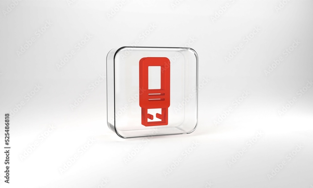 Red USB flash drive icon isolated on grey background. Glass square button. 3d illustration 3D render Red USB flash drive icon isolated on grey background. Glass square button. 3d illustration 3D render