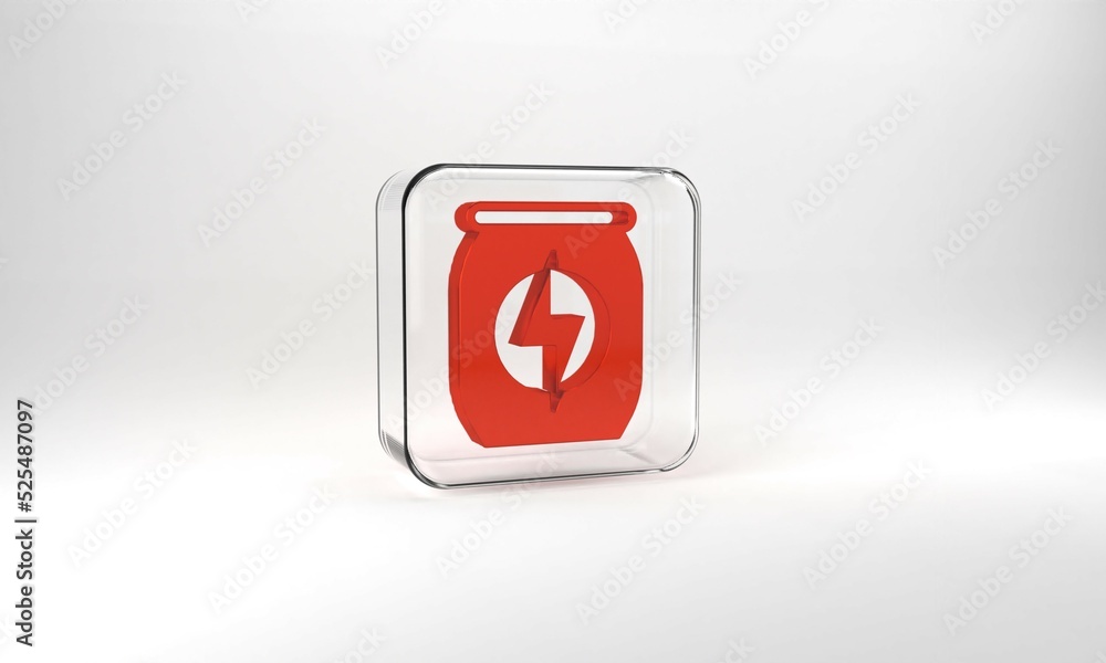Red Energy drink icon isolated on grey background. Glass square button. 3d illustration 3D render Red Energy drink icon isolated on grey background. Glass square button. 3d illustration 3D render