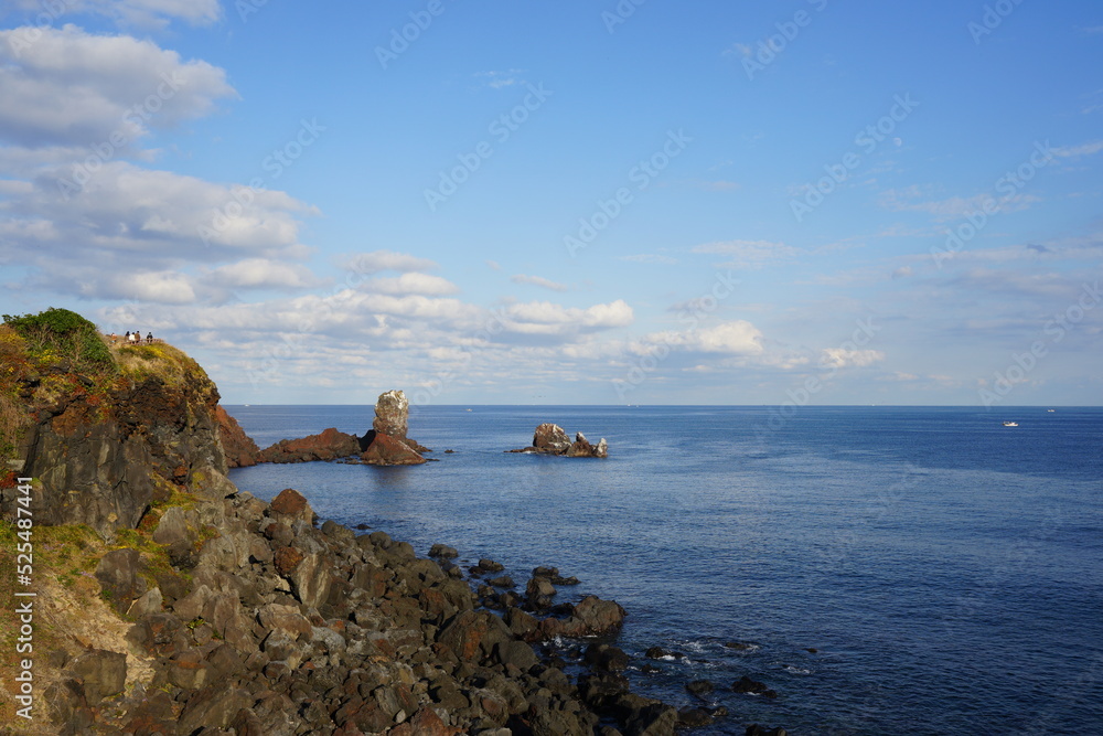 charming seascape with rock island
