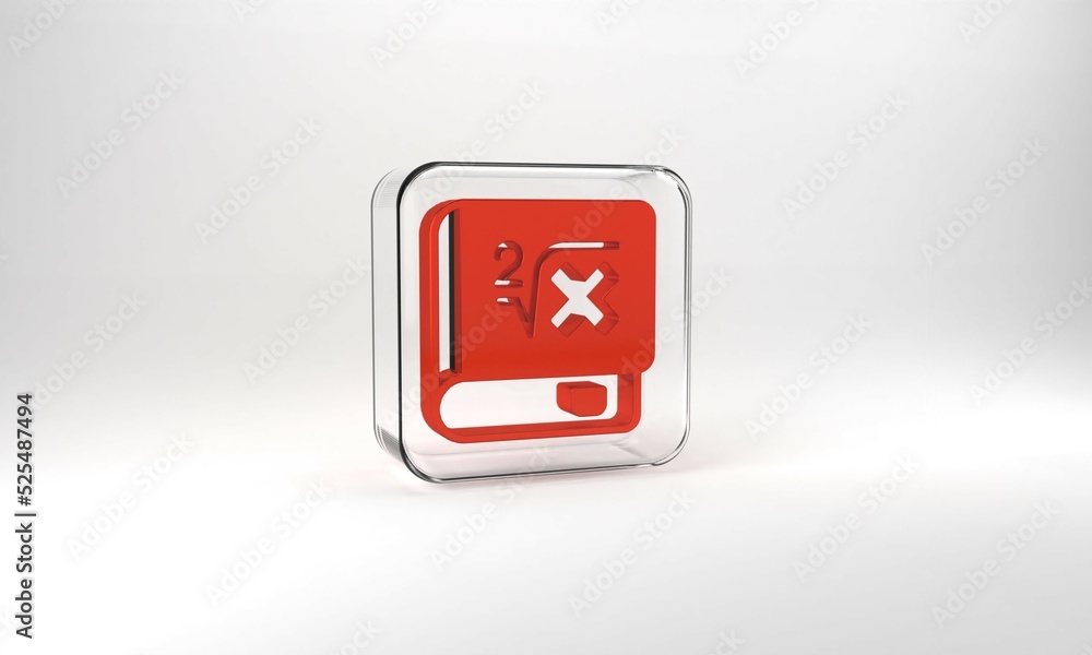 Red Book with word mathematics icon isolated on grey background. Math book. Education concept about back to school. Glass square button. 3d illustration 3D render Red Book with word mathematics icon isolated on grey background. Math book. Education concept about back to school. Glass square button. 3d illustration 3D render