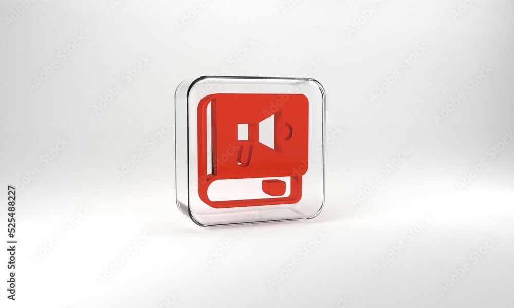 Red Book icon isolated on grey background. Glass square button. 3d illustration 3D render Red Book icon isolated on grey background. Glass square button. 3d illustration 3D render