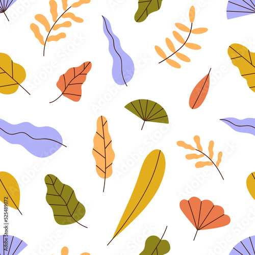 Fall leaf pattern. Seamless background, texture design with autumn leaves repeating print. Modern botanical motif for wallpaper, textile, fabric, decoration. Printable flat vector illustration