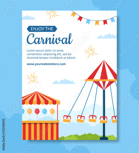 Amusement Park Carnival Poster Template Hand Drawn Cartoon Flat Illustration