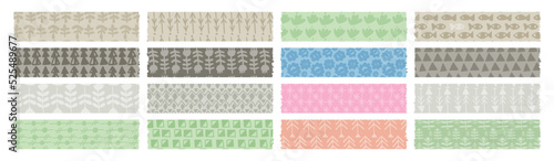Washi tape rip with scandinavian pattern flat vector illustration. Scotch or sellotape for scrapbooking collage. Craft sticker textured design element isolated on white background. Paper torn shape