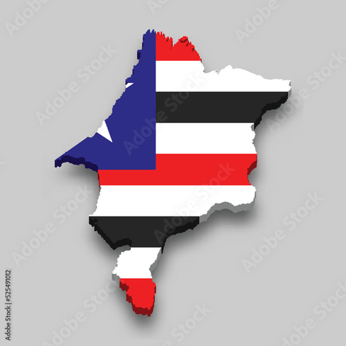 3d isometric Map of Maranhao with flag