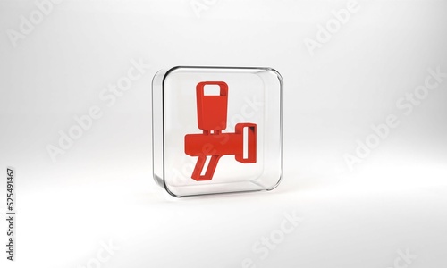 Red Beer tap icon isolated on grey background. Glass square button. 3d illustration 3D render