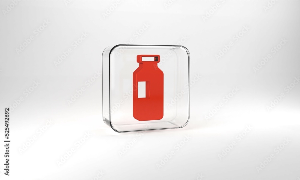Red Bottle of water icon isolated on grey background. Soda aqua drink sign. Glass square button. 3d illustration 3D render Red Bottle of water icon isolated on grey background. Soda aqua drink sign. Glass square button. 3d illustration 3D render