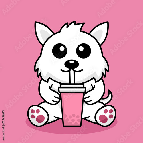 Vector illustration of cute dog premium drinking boba