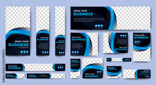 Abstract banner design web template Set, Horizontal header web banner. Modern Gradient Blue cover header background for website design, Social Media Cover ads banner, flyer, invitation card