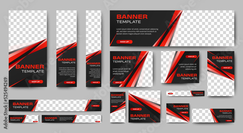 Business banner design web template Set, Horizontal header web banner. Black and red. cover header background for website design, Social Media Cover ads banner, flyer, invitation card