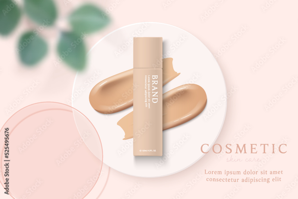 liquid foundation and cosmetics product ads template on pink background. liquid foundation and cosmetics product ads template on pink background.