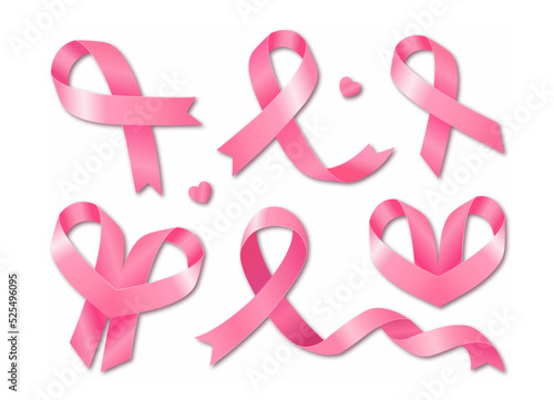 Big set of pink ribbons. Symbol of the fight against breast cancer. photo