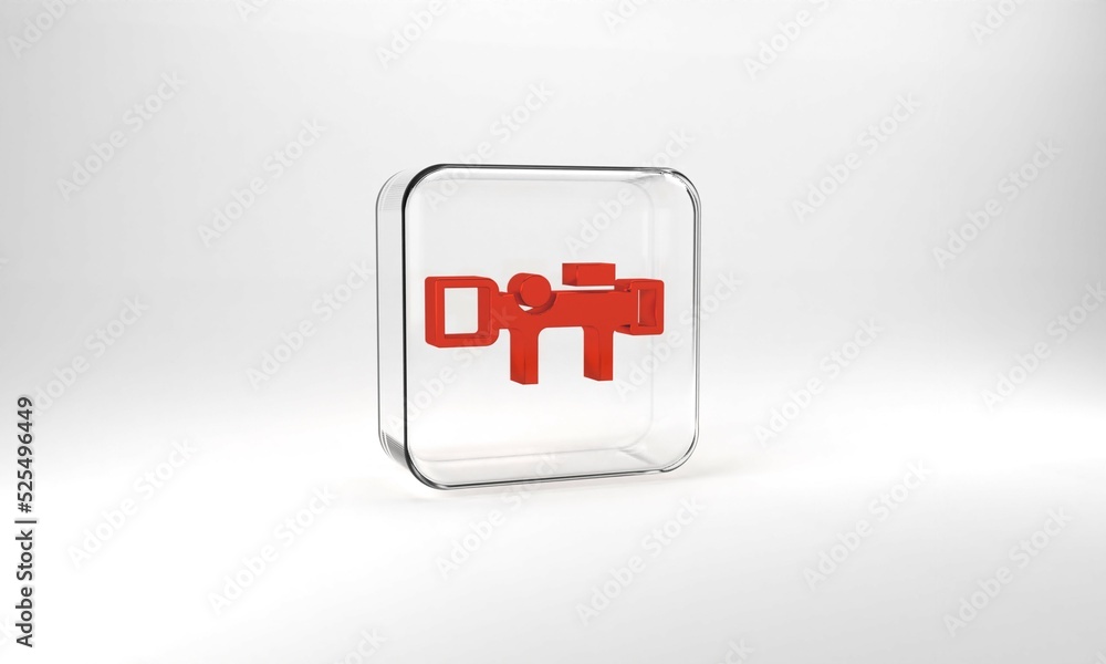 Fototapeta premium Red Sniper optical sight icon isolated on grey background. Sniper scope crosshairs. Glass square button. 3d illustration 3D render