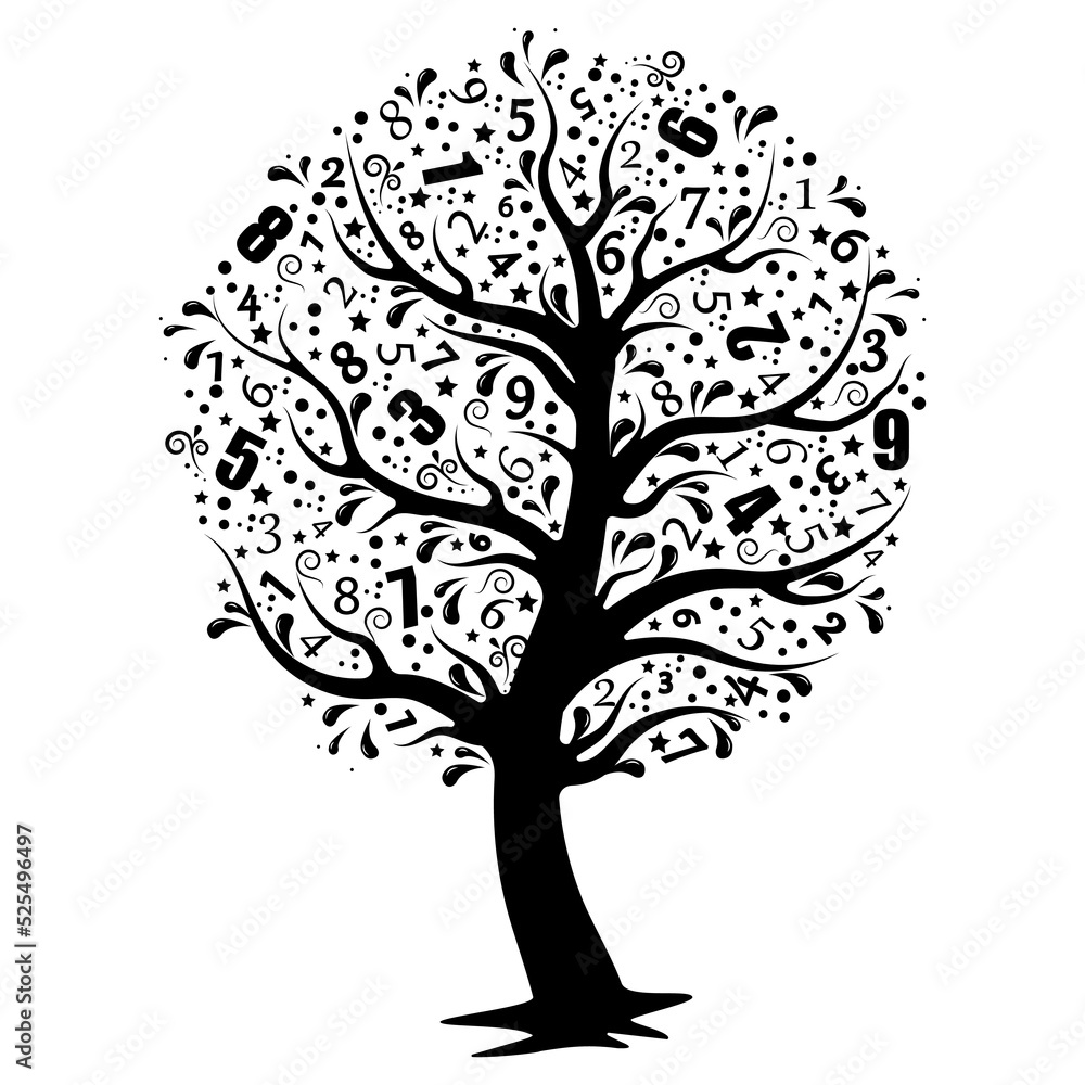 Fototapeta premium Tree with numbers, color vector illustration, isolated on white background