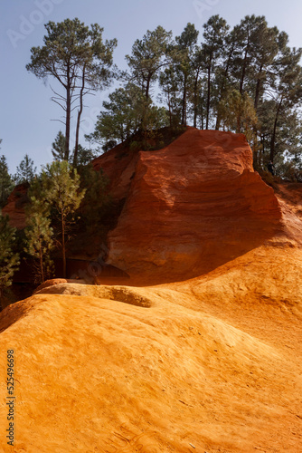 View of the red lands in the Luberon Natural Park, Roussillon France.