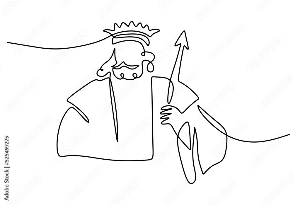 Obraz premium One continuous single line hand drawing of king man with isolated on white background.