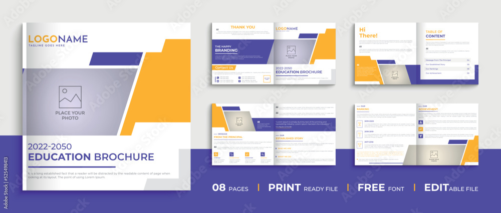 8 Page square education school brochure template, multipurpose kid's admission brochure design 8 Page square education school brochure template, multipurpose kid's admission brochure design