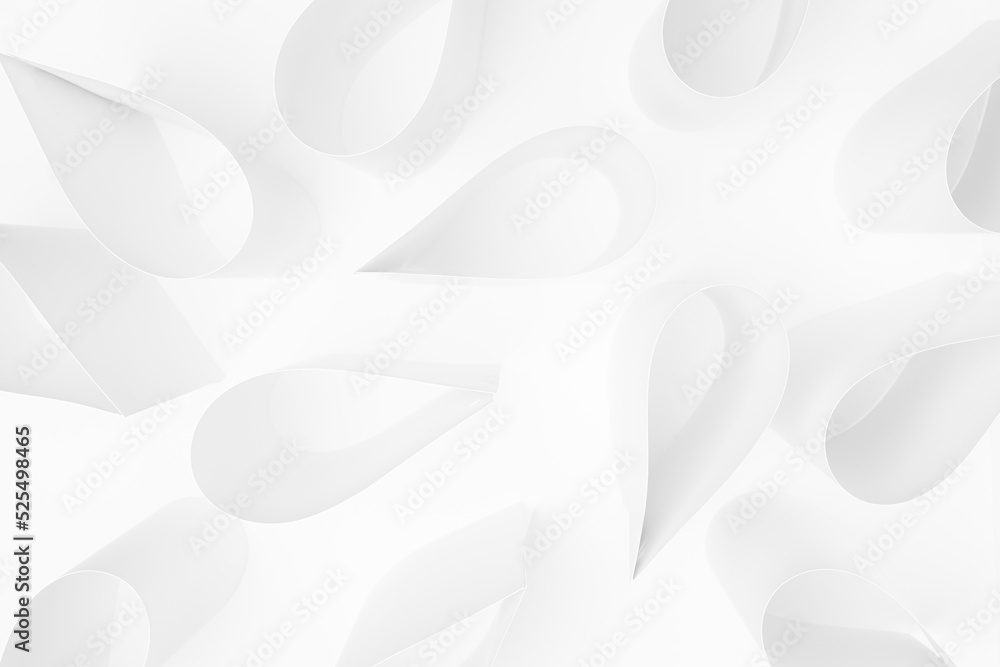 Fototapeta premium Teardrops shape of paper as elegant soft light white pattern in elegant simplicity style as abstract geometric background for poster, flyer, card.
