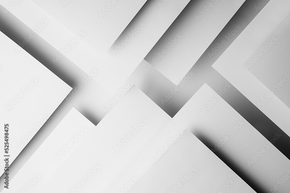 White abstract geometric background with white paper sheets soar as abstract spaces in glow with triangles, corners, stripes, perspective and shadows in simple strict modern style for business. White abstract geometric background with white paper sheets soar as abstract spaces in glow with triangles, corners, stripes, perspective and shadows in simple strict modern style for business.