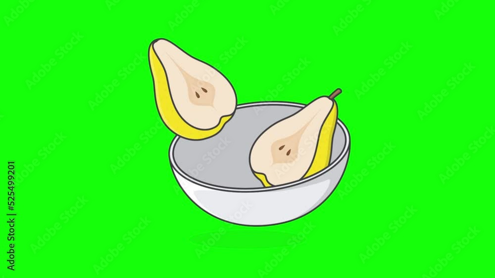 Bowl Of Pear Slices On Green Screen Background. 3D Pear Fruit Animation Bowl Of Pear Slices On Green Screen Background. 3D Pear Fruit Animation