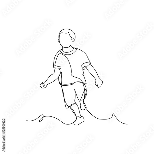 One line continuous of children running. Minimalist style vector illustration in white background.