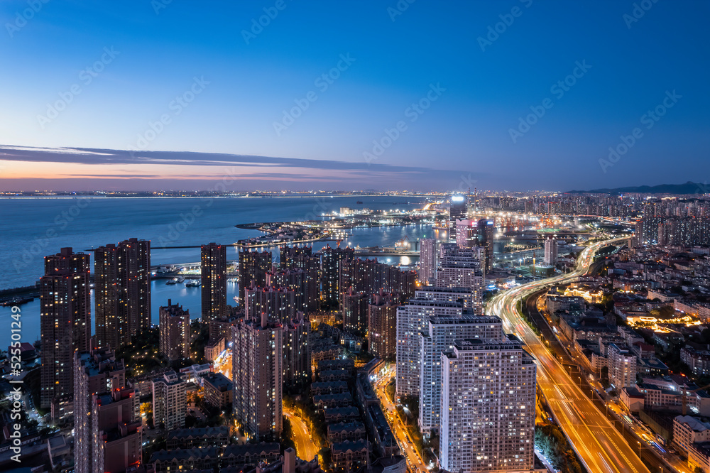 Aerial photography of modern urban architecture landscape night view in China