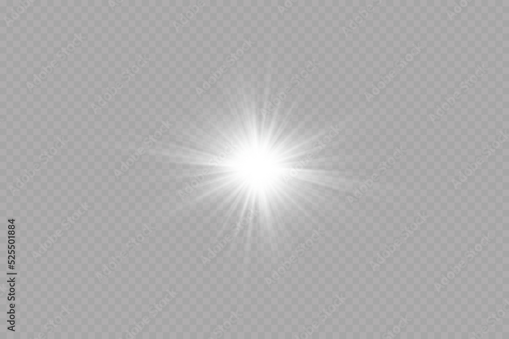 Light effect. Bright Star. Light explodes on a transparent background. Bright sun.