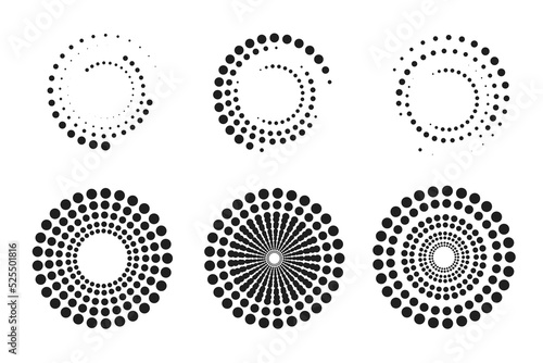 Set of halftone round dotted frames. Design element for frame, logo, web pages, prints, posters, template.