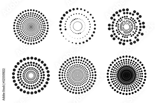 Set of halftone round dotted frames. Design element for frame, logo, web pages, prints, posters, template.