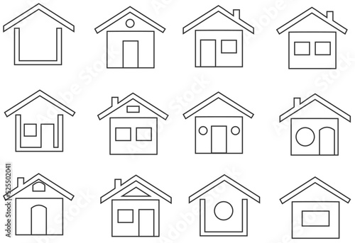The collection of house design with black stroke vector.
