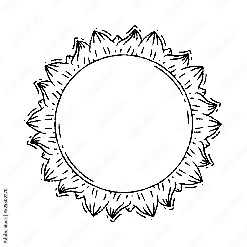 Hand drawn sun illustration in black outline Hand drawn sun illustration in black outline
