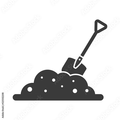 A pile of ground with a shovel glyph icon isolated on white background.Vector illustration.