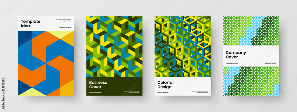 Fototapeta premium Clean mosaic pattern postcard template composition. Abstract magazine cover design vector illustration bundle.